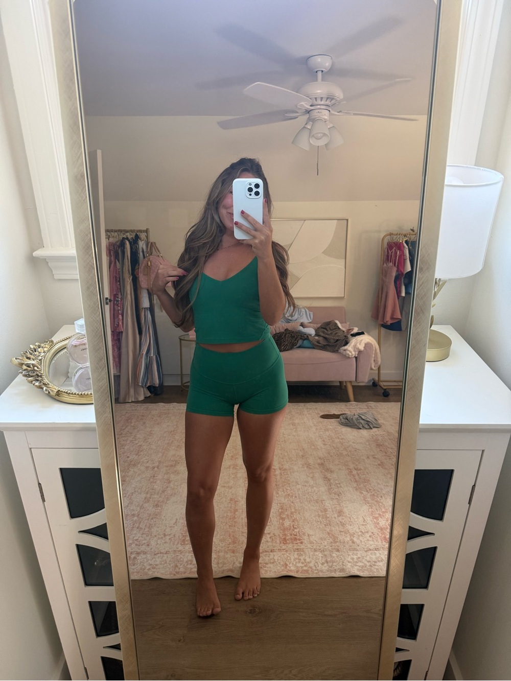 lululemon athletica Women's Emerald Green Bike Shorts and Tank Set